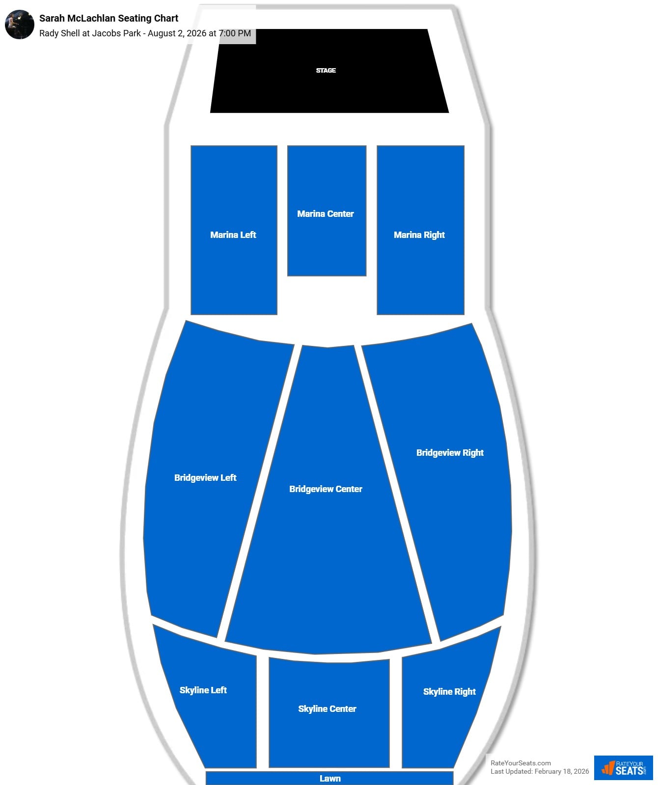 Sarah McLachlan seating chart Rady Shell at Jacobs Park