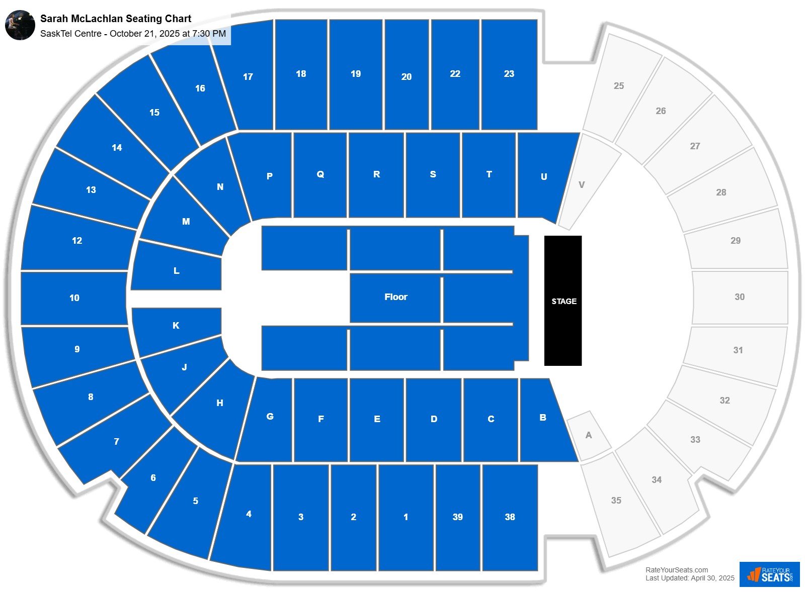 Sarah McLachlan seating chart SaskTel Centre