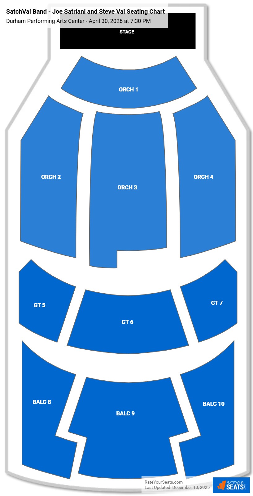 SatchVai Band seating chart Durham Performing Arts Center