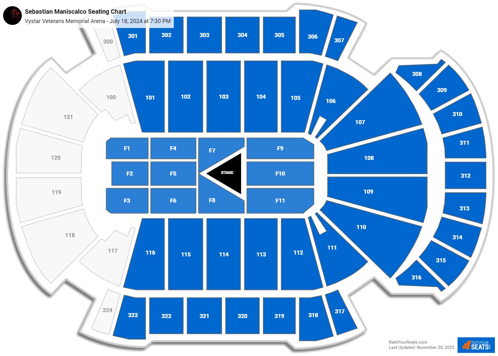 Vystar Veterans Memorial Arena Concert Seating Chart - RateYourSeats.com