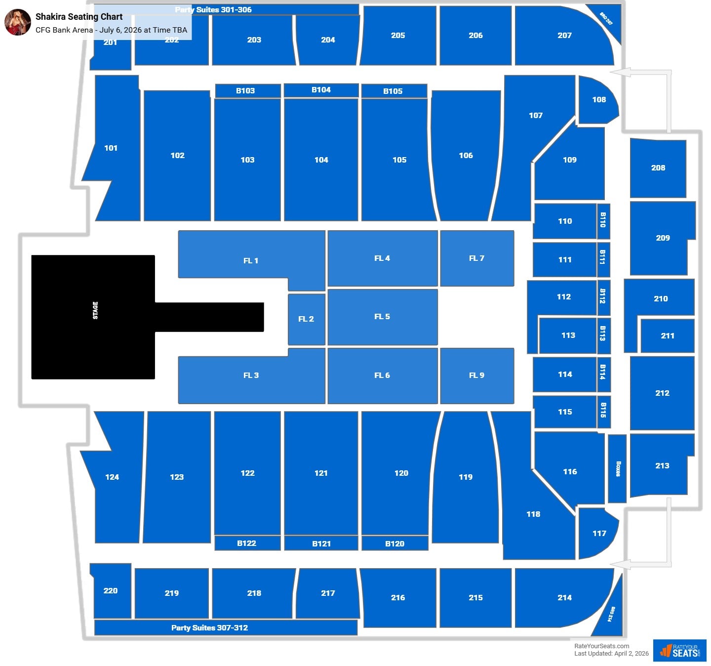 Shakira seating chart CFG Bank Arena