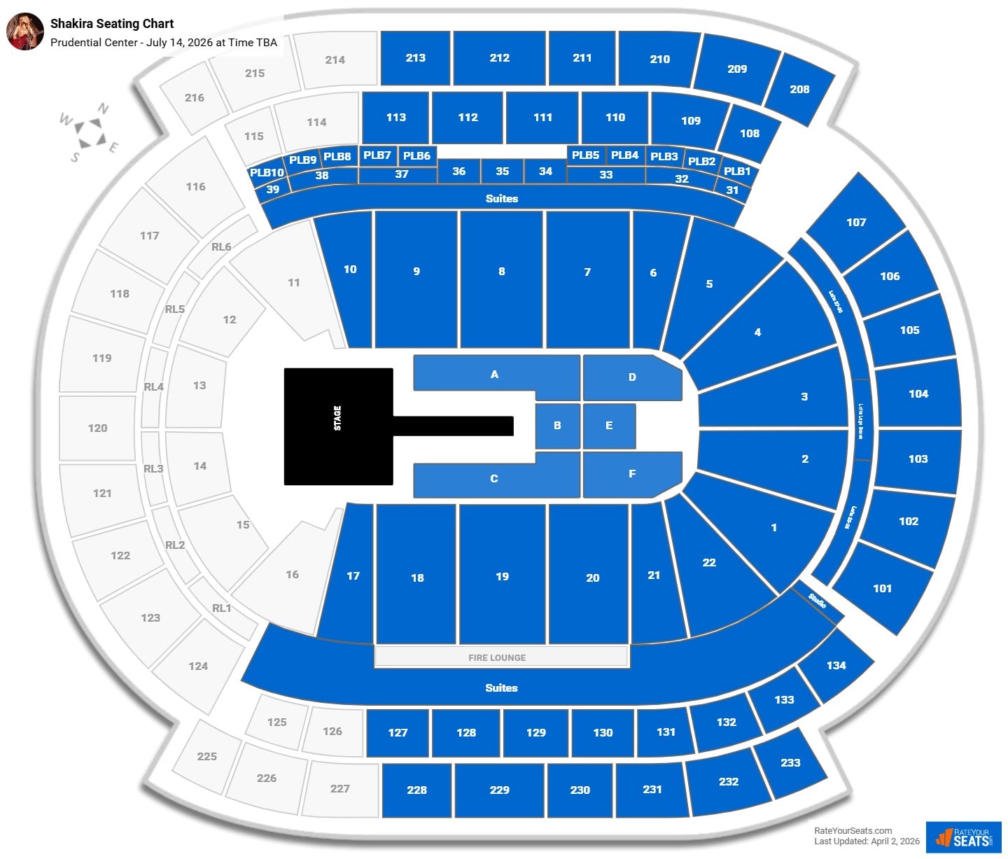 Shakira seating chart Prudential Center