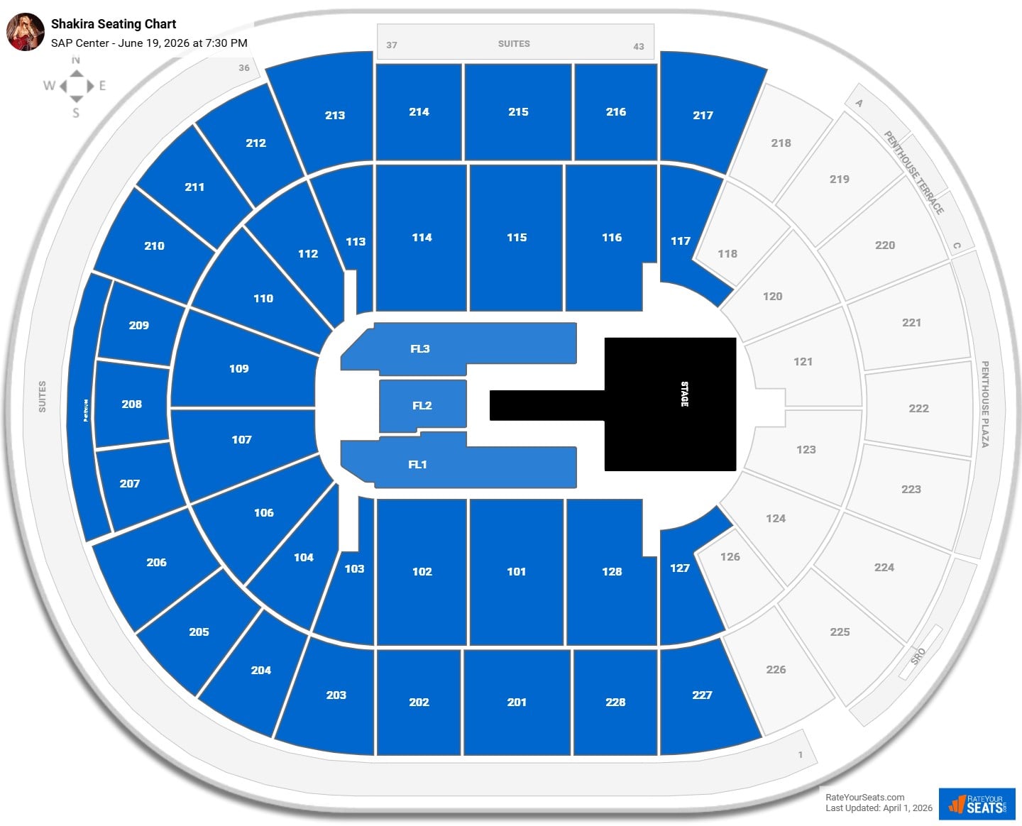 Shakira seating chart SAP Center