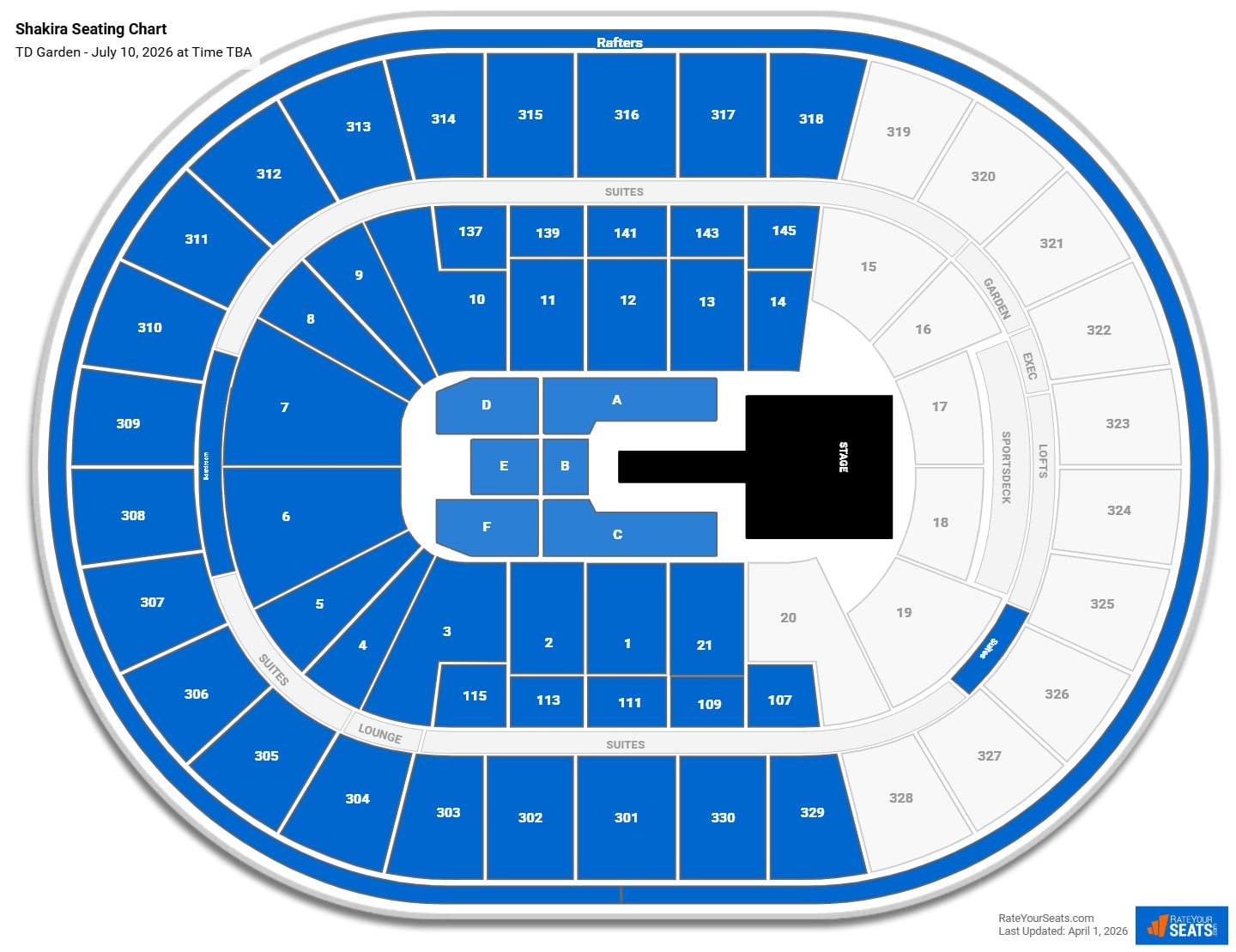 Shakira seating chart TD Garden