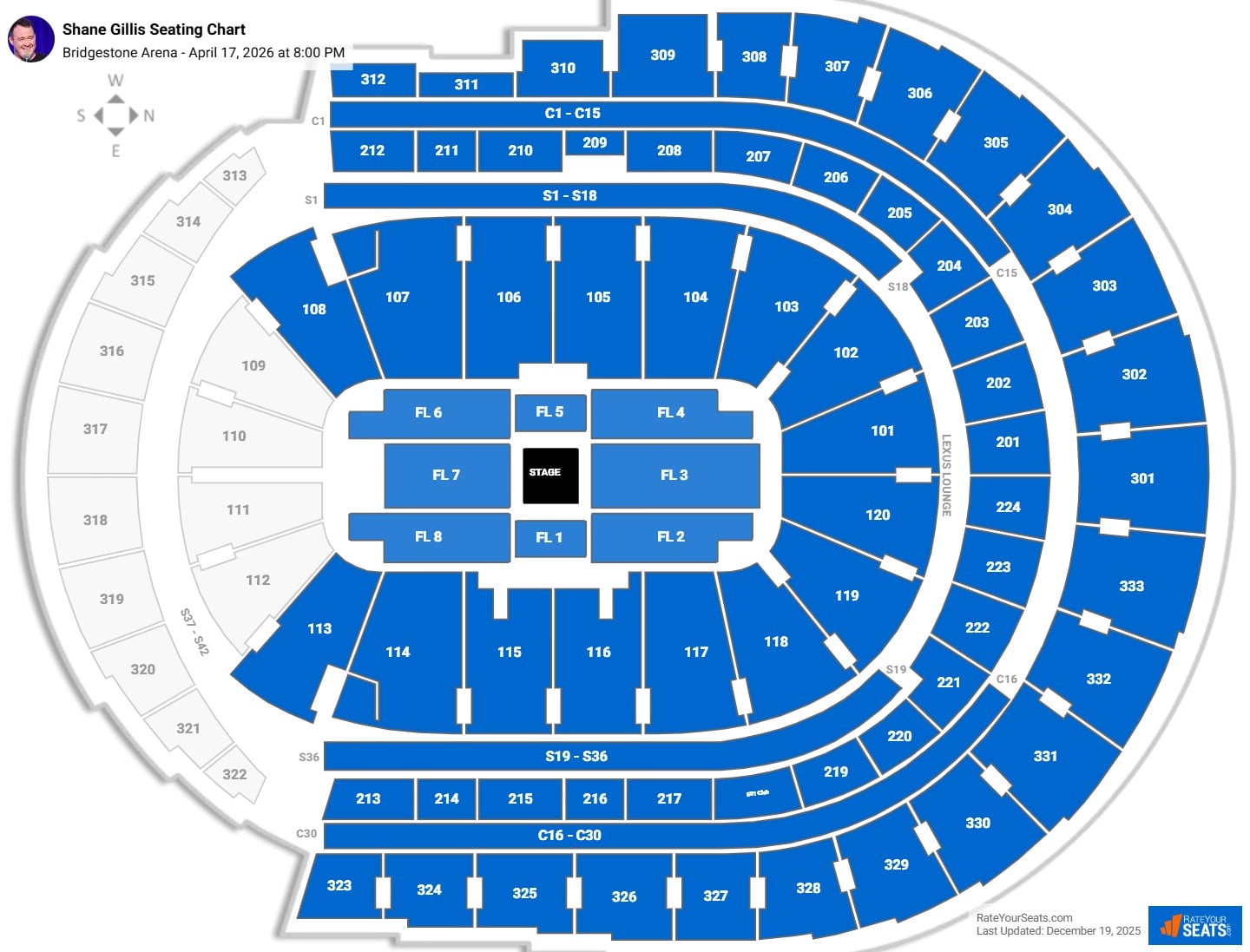 Shane Gillis seating chart Bridgestone Arena