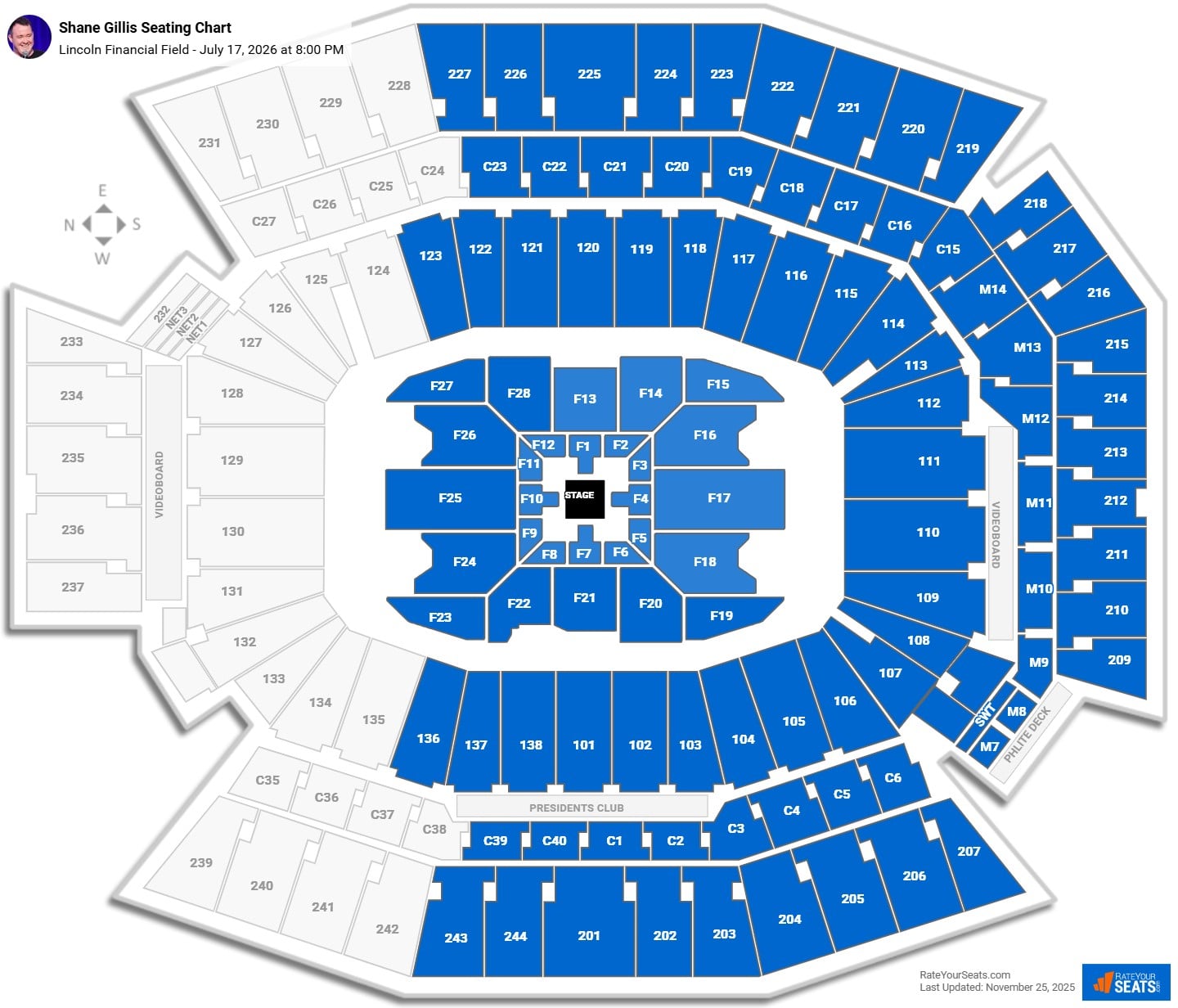 Shane Gillis seating chart Lincoln Financial Field