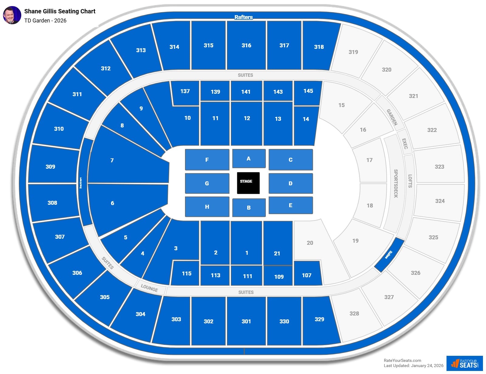 Shane Gillis seating chart TD Garden