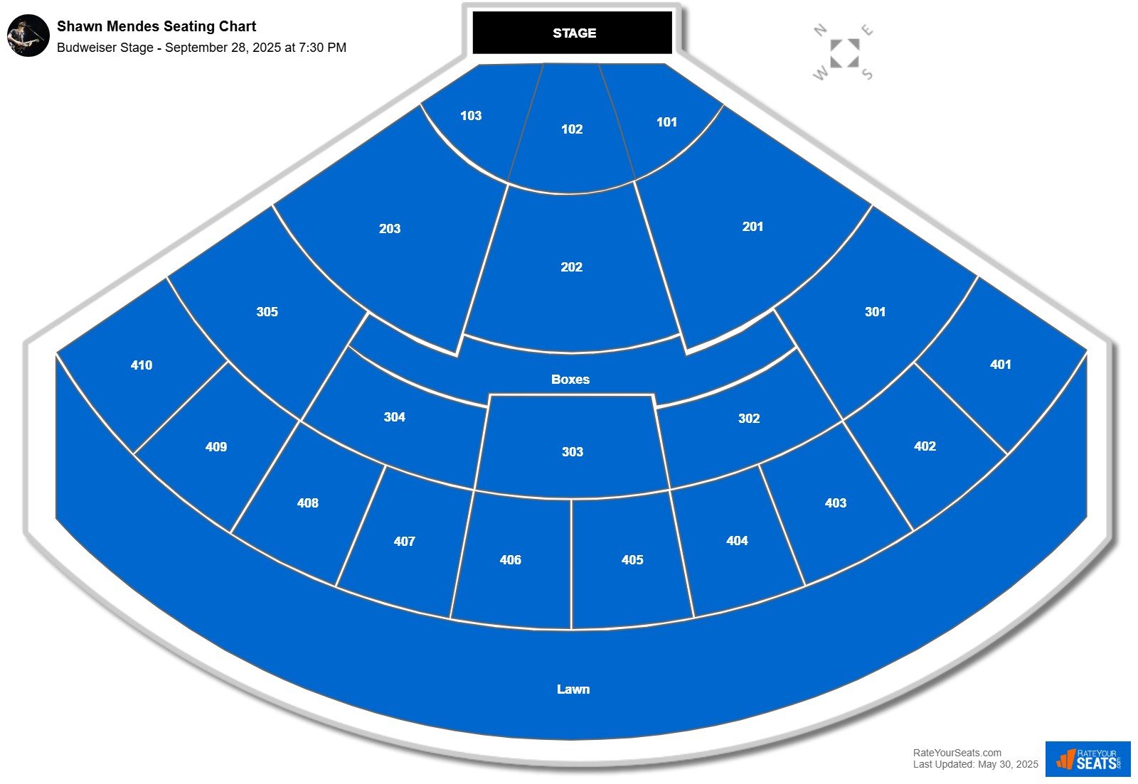 Shawn Mendes seating chart Budweiser Stage