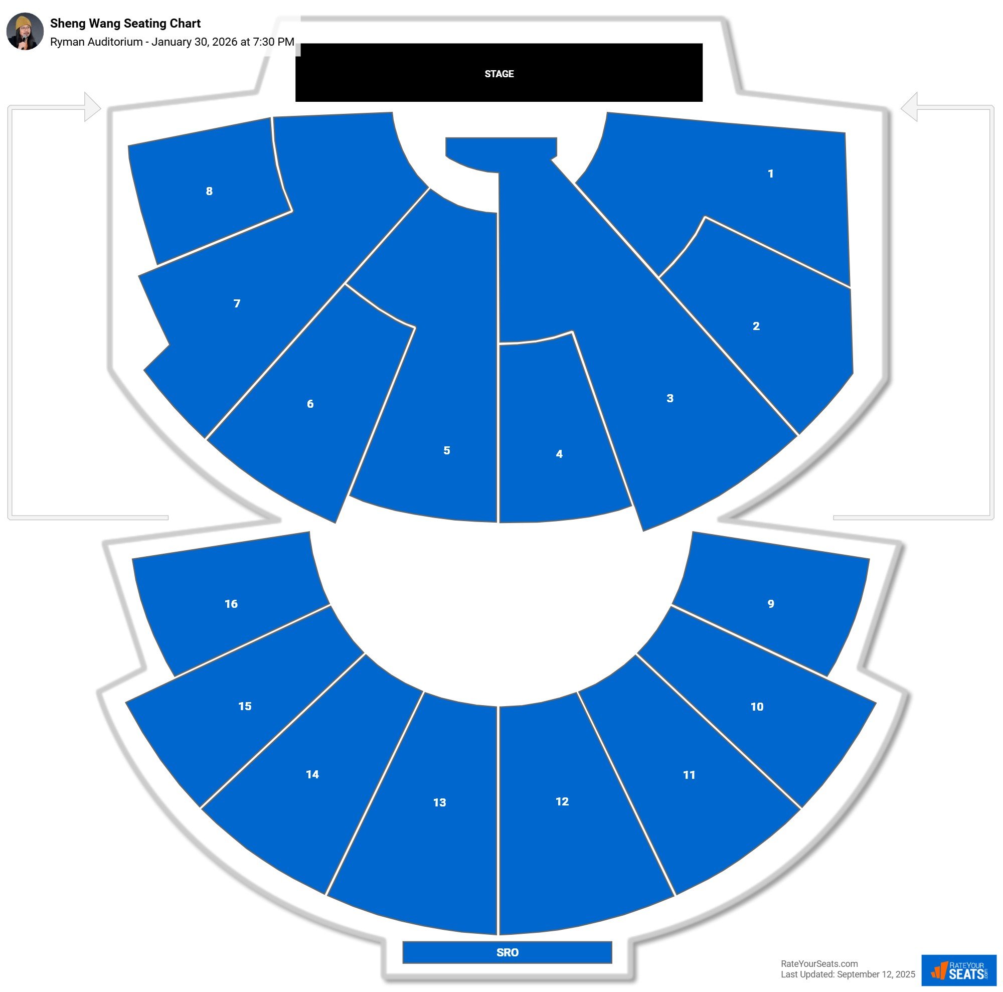 Sheng Wang seating chart Ryman Auditorium