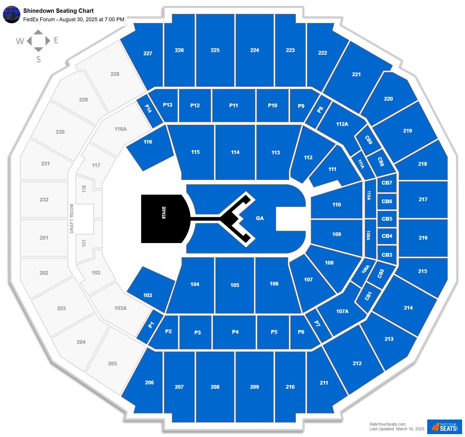 Shinedown seating chart FedEx Forum
