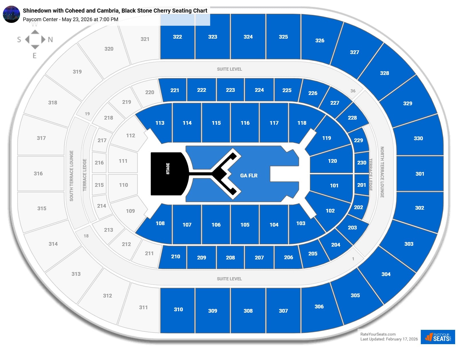 Shinedown with Coheed and Cambria, Black Stone Cherry seating chart Paycom Center