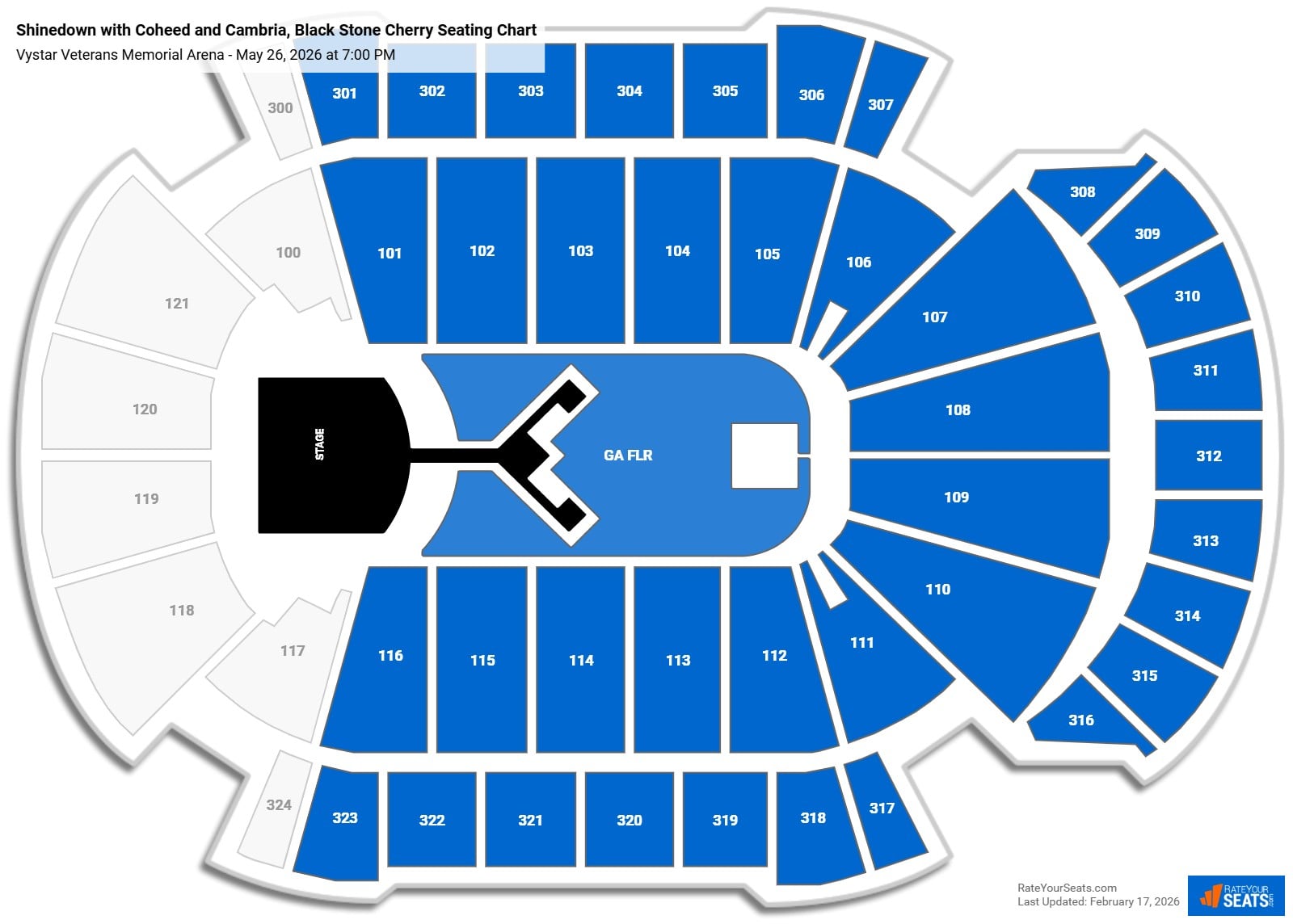 Shinedown with Coheed and Cambria, Black Stone Cherry seating chart Vystar Veterans Memorial Arena
