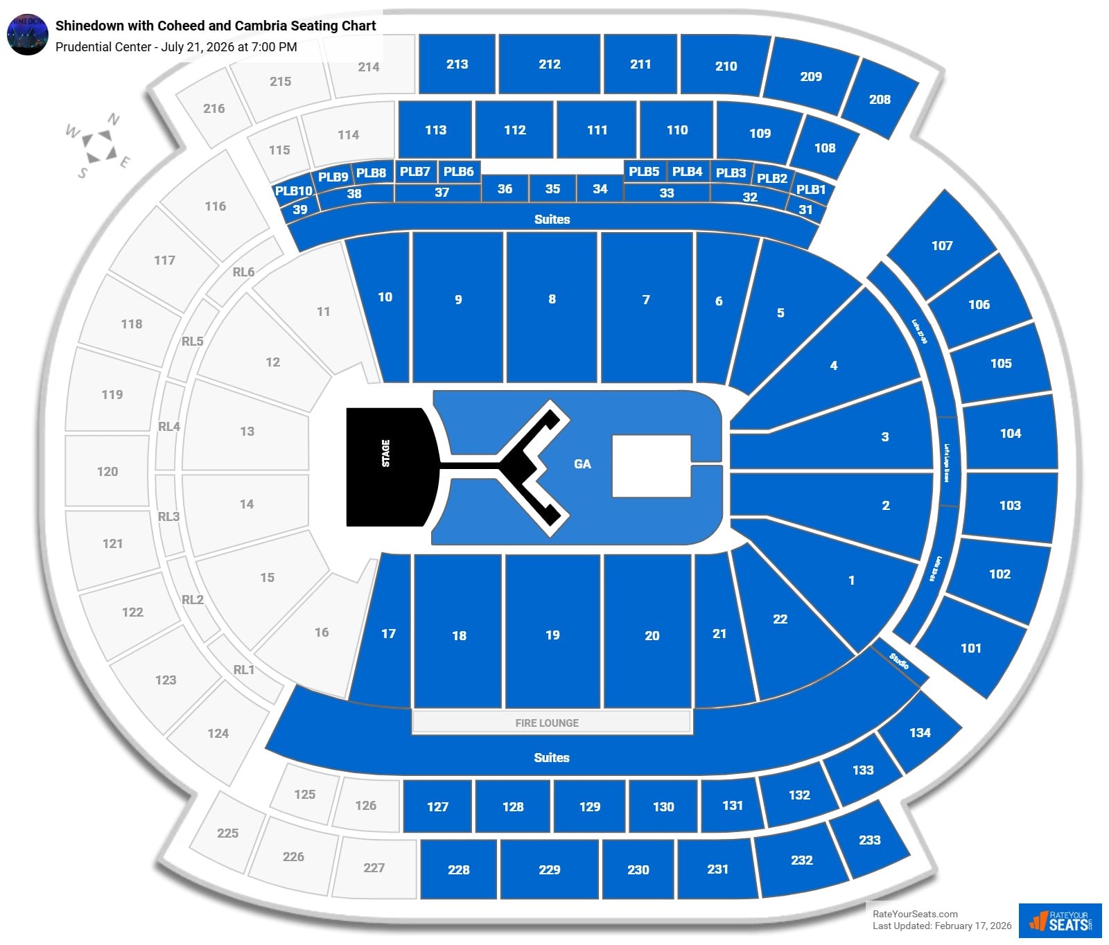 Shinedown with Coheed and Cambria seating chart Prudential Center