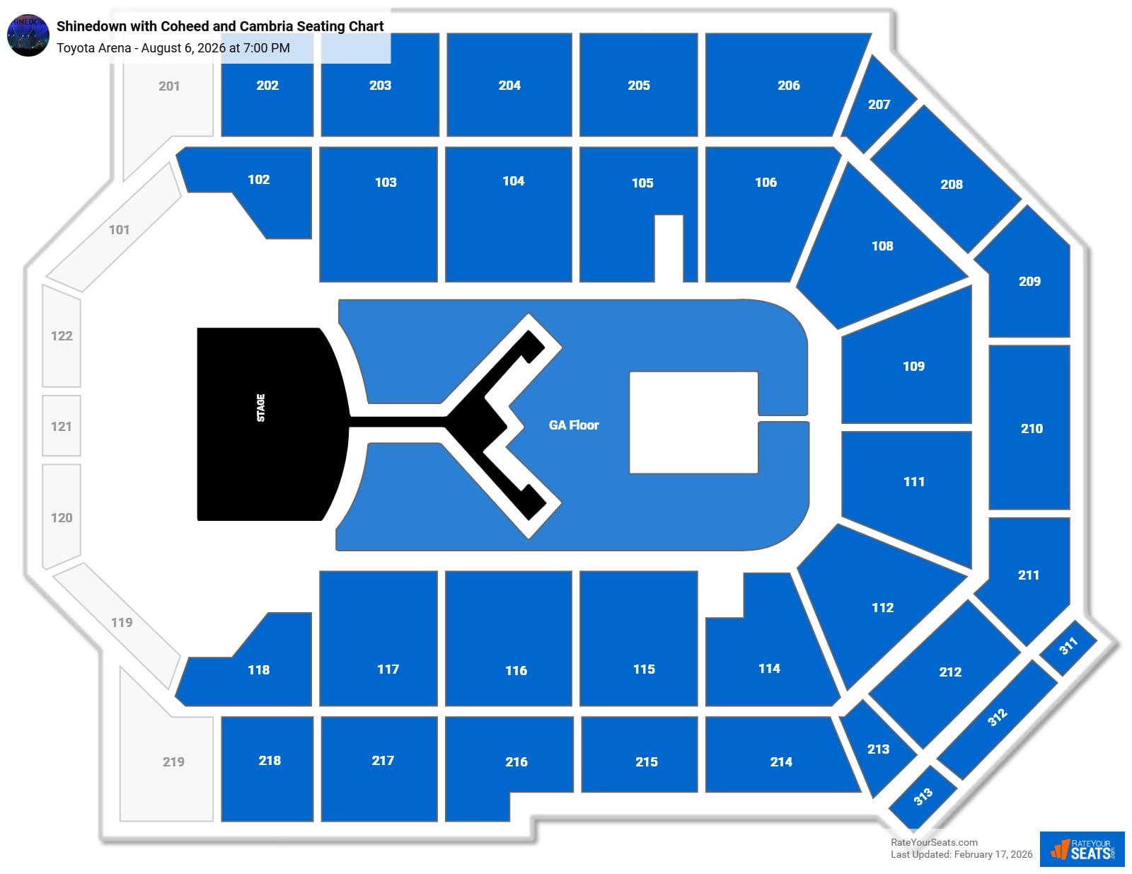 Shinedown with Coheed and Cambria seating chart Toyota Arena
