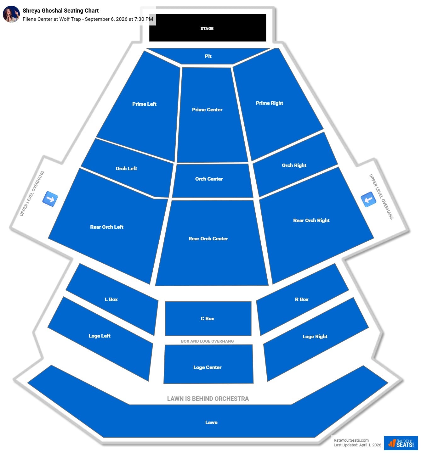Shreya Ghoshal seating chart Filene Center at Wolf Trap