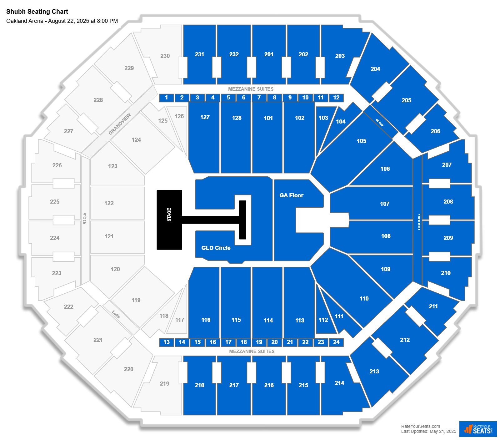 Shubh seating chart Oakland Arena