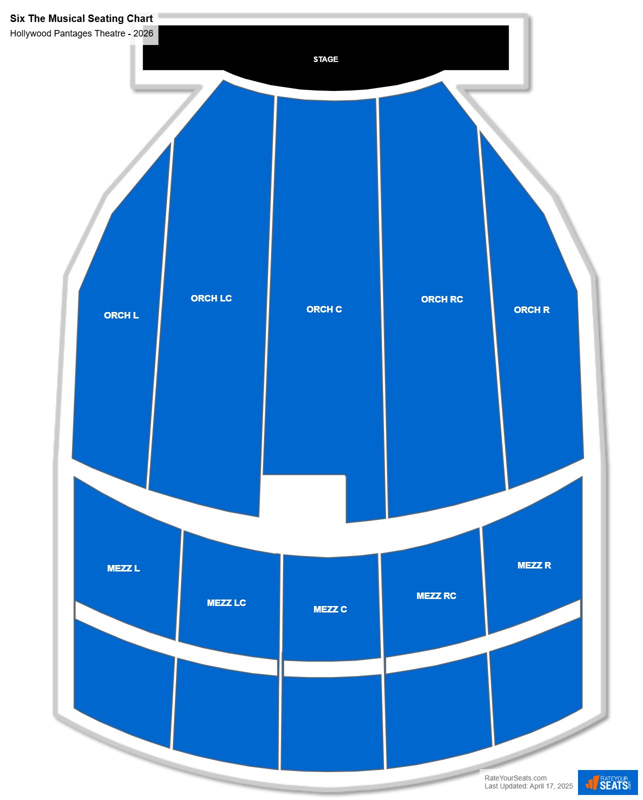 Six The Musical seating chart Hollywood Pantages Theatre