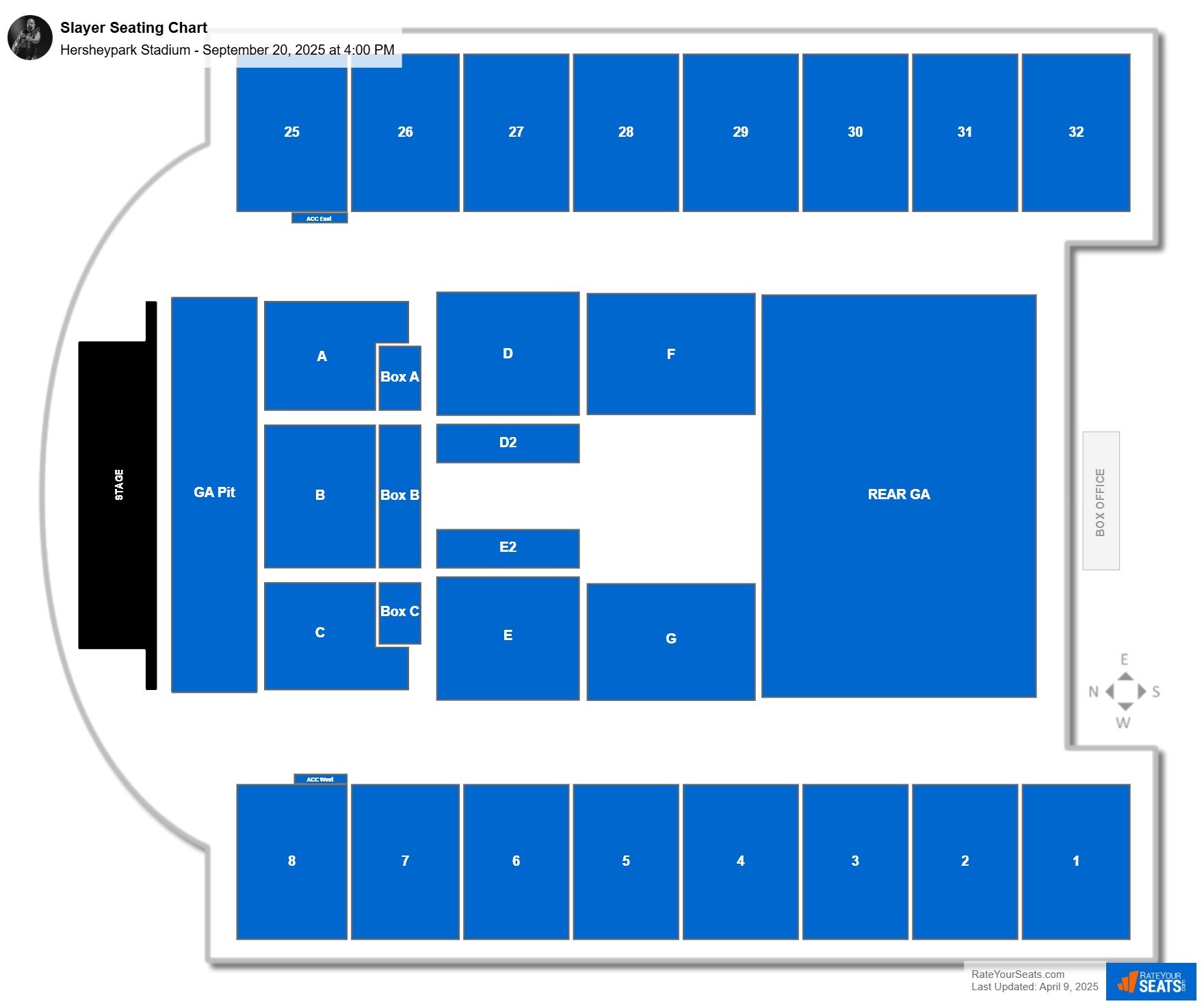Slayer seating chart Hersheypark Stadium