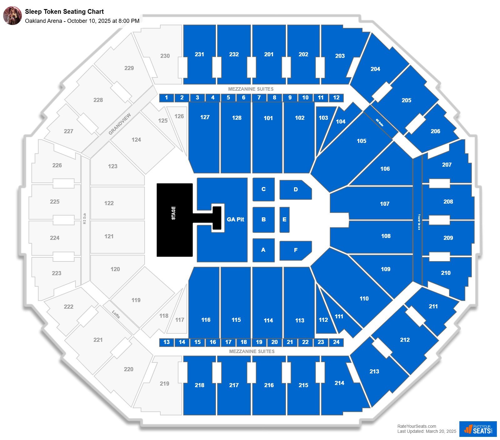 Sleep Token seating chart Oakland Arena