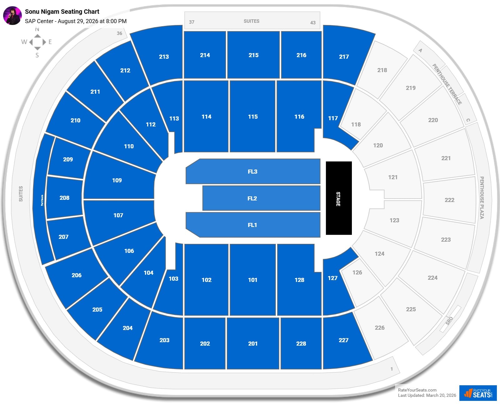 Sonu Nigam seating chart SAP Center
