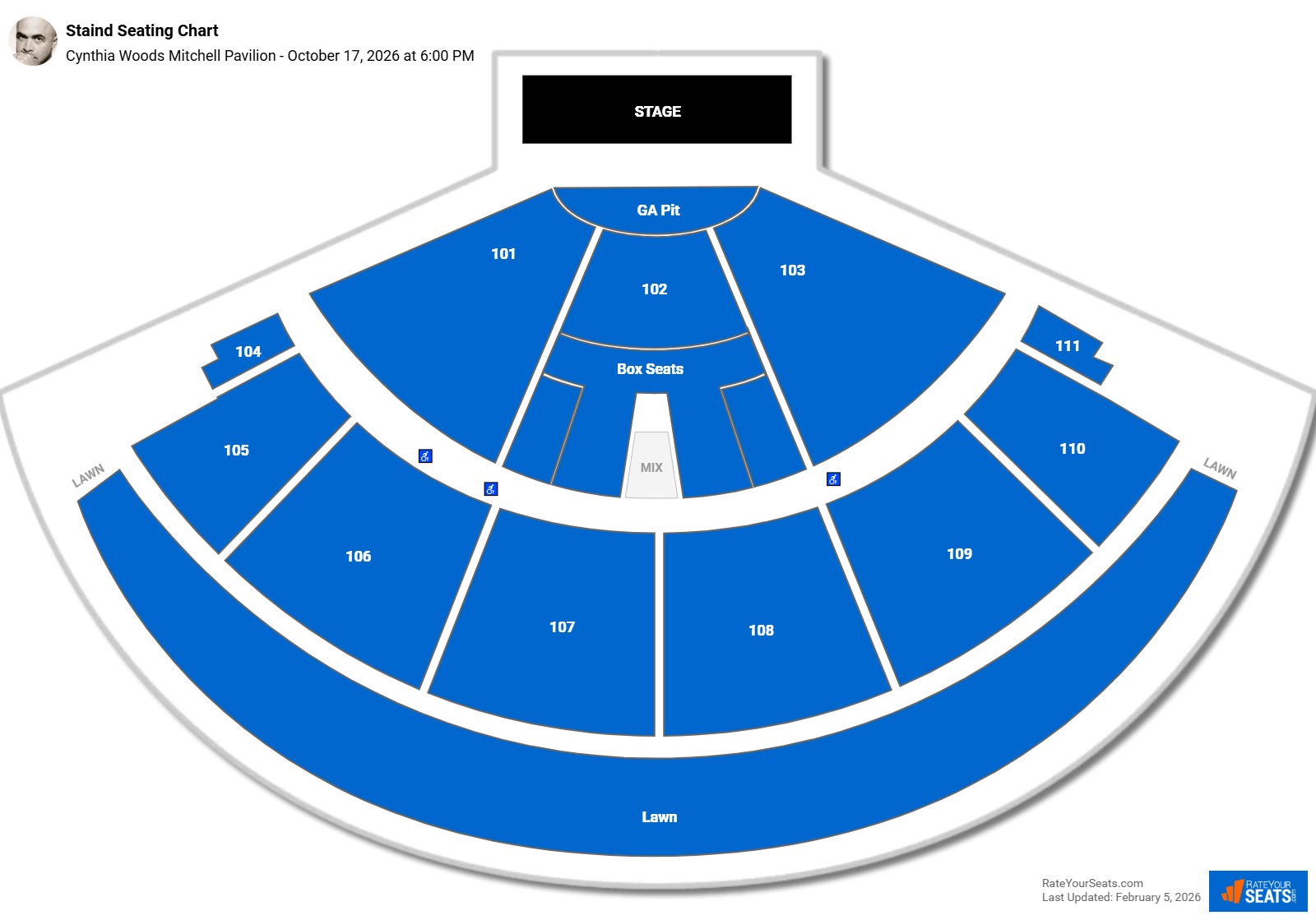 Staind seating chart Cynthia Woods Mitchell Pavilion