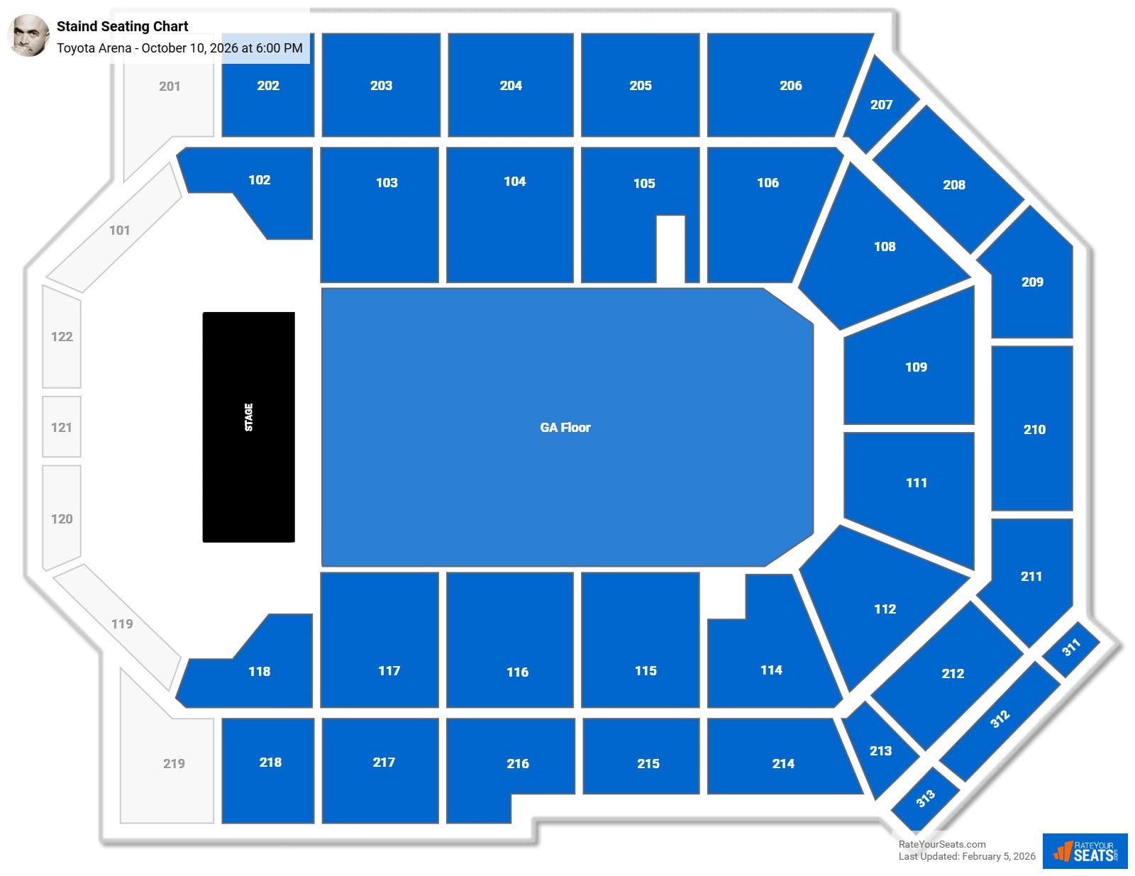 Staind seating chart Toyota Arena