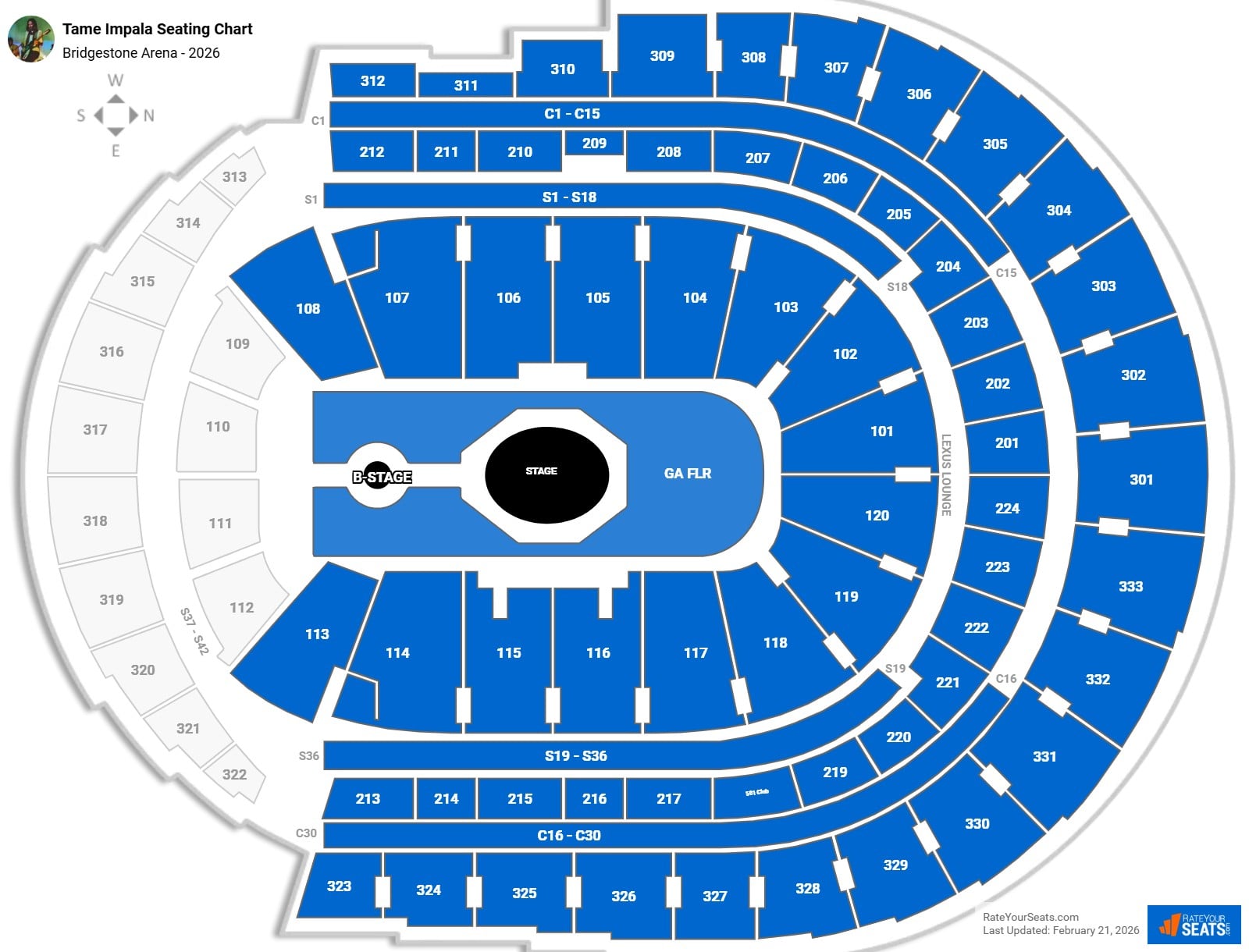 Tame Impala seating chart Bridgestone Arena