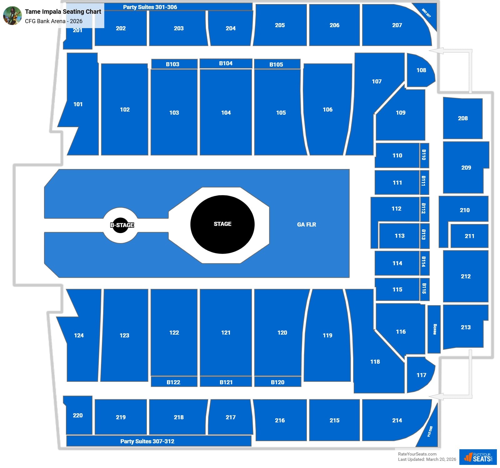 Tame Impala seating chart CFG Bank Arena