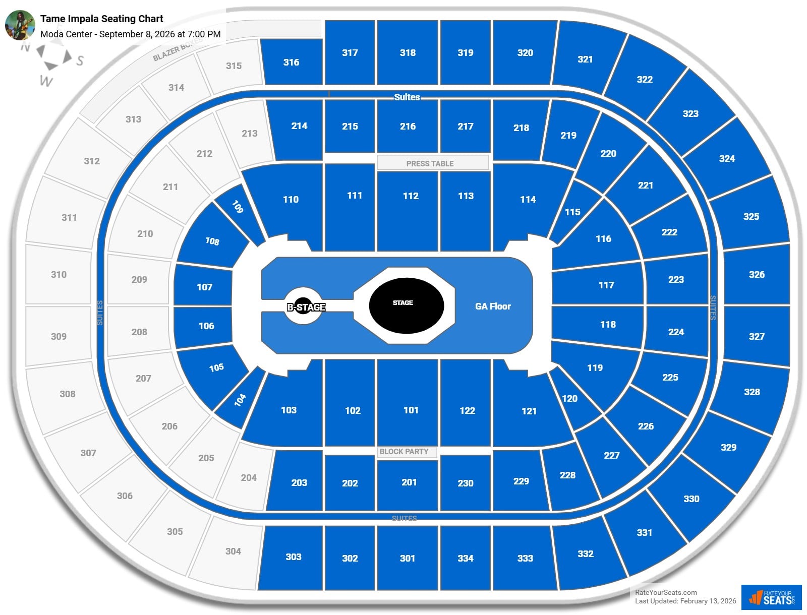 Tame Impala seating chart Moda Center