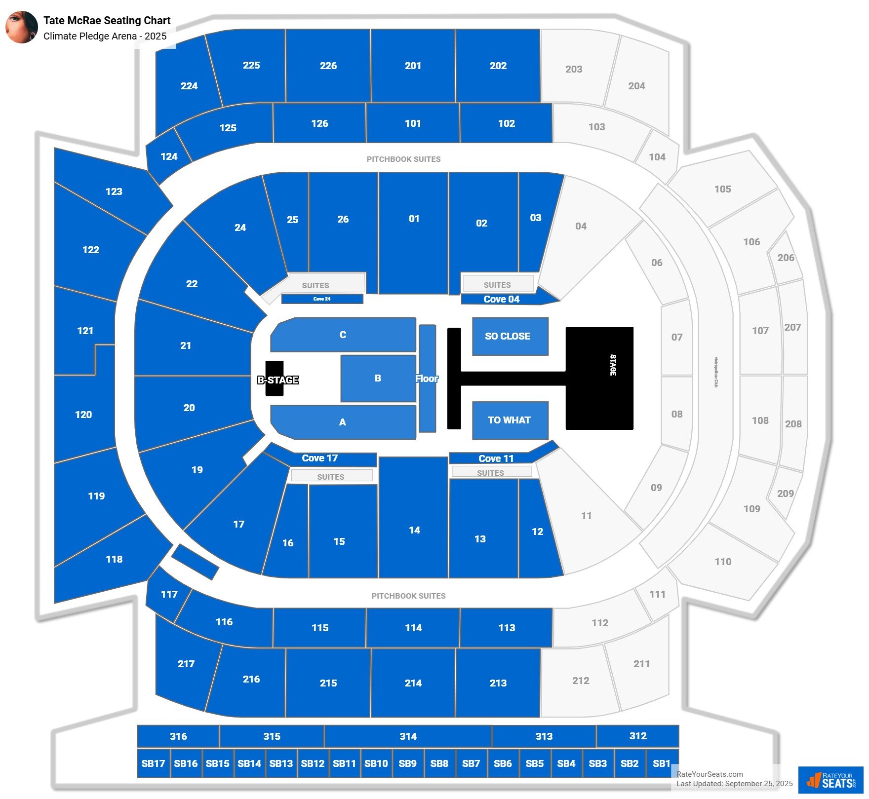 Tate McRae seating chart Climate Pledge Arena