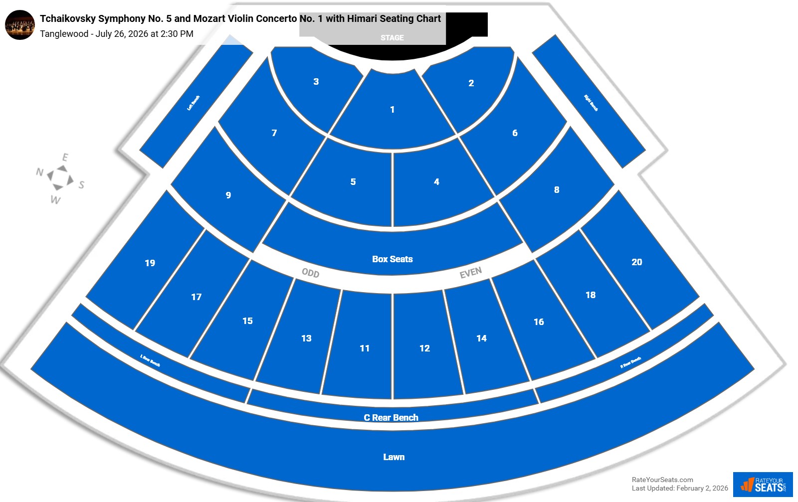 Tchaikovsky Symphony No. 5 and Mozart Violin Concerto No. 1 with Himari seating chart Tanglewood