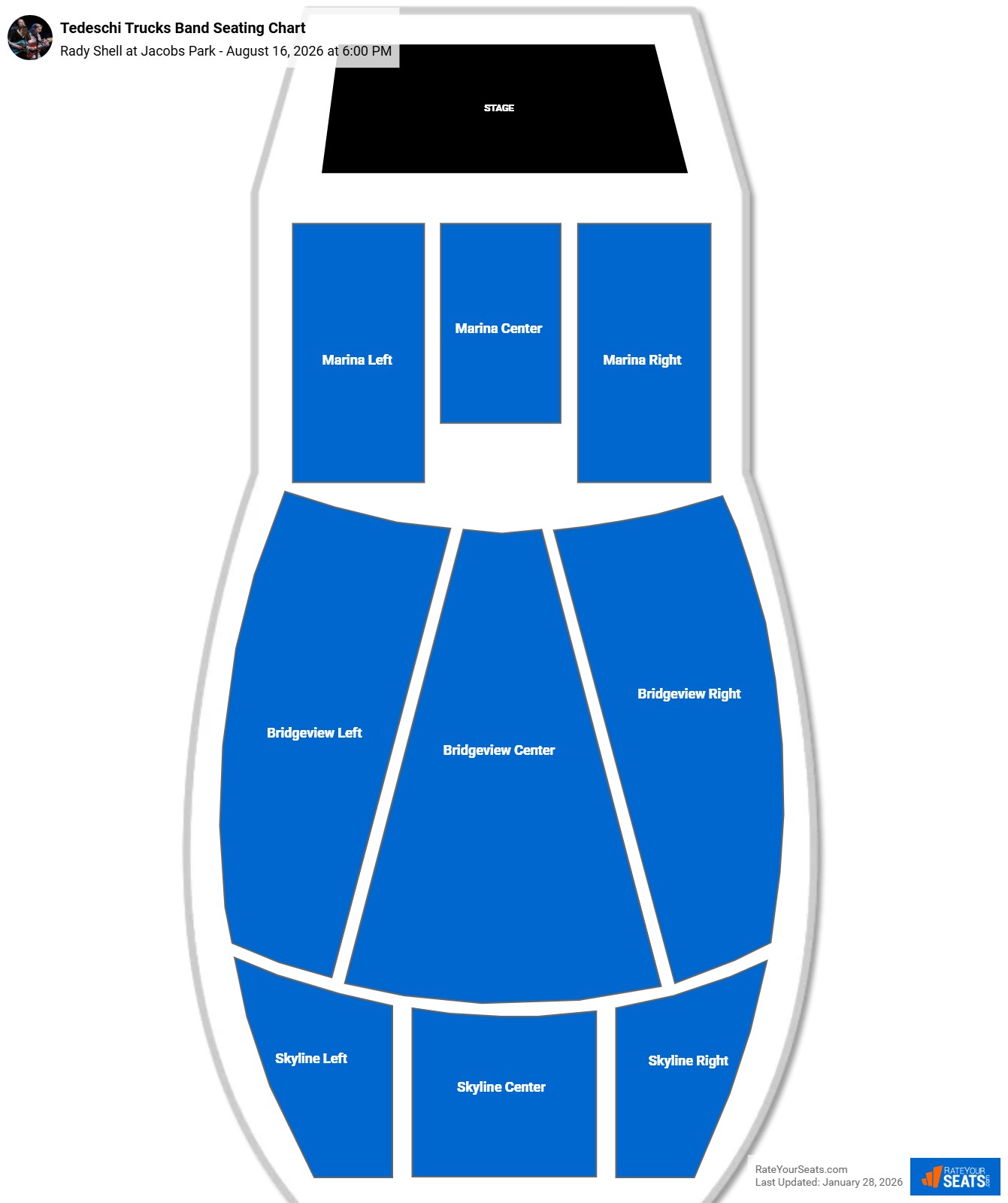 Tedeschi Trucks Band seating chart Rady Shell at Jacobs Park