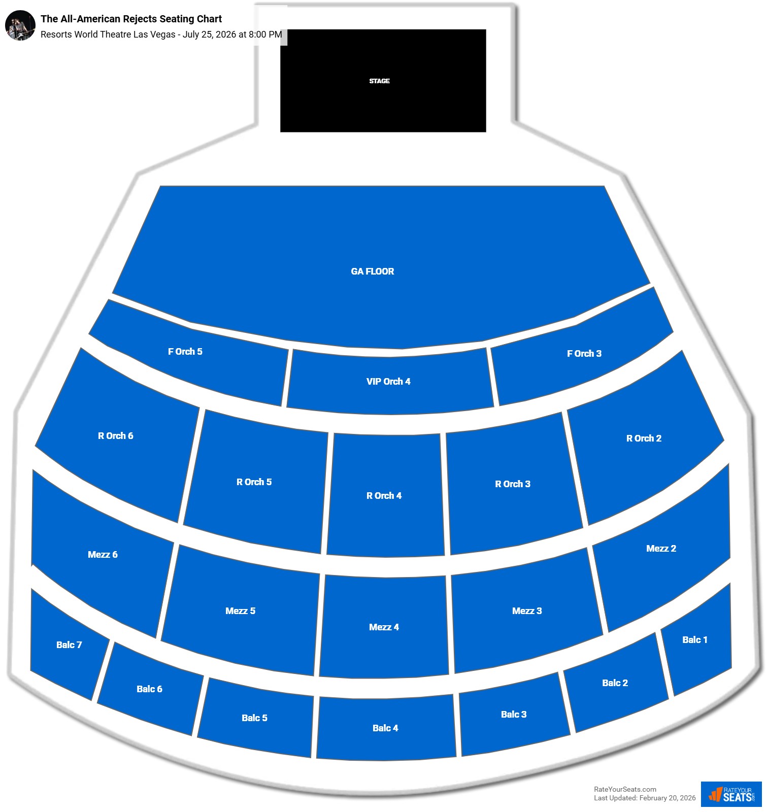 The All-American Rejects seating chart Resorts World Theatre Las Vegas