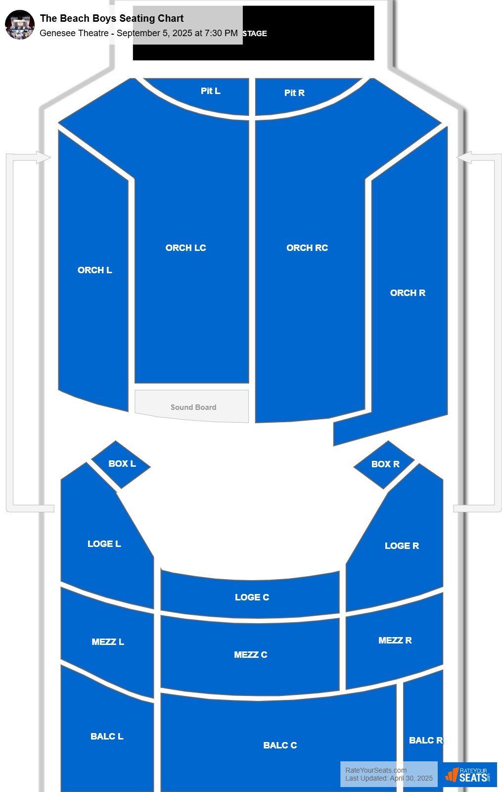 The Beach Boys seating chart Genesee Theatre