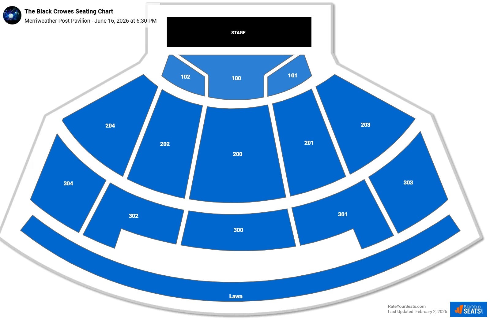 The Black Crowes seating chart Merriweather Post Pavilion