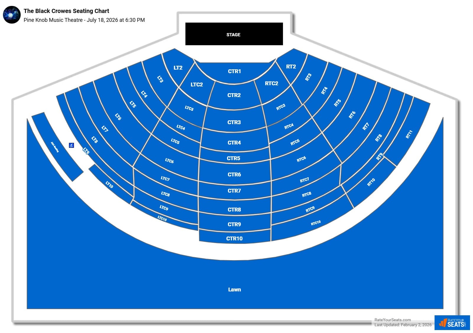 The Black Crowes seating chart Pine Knob Music Theatre