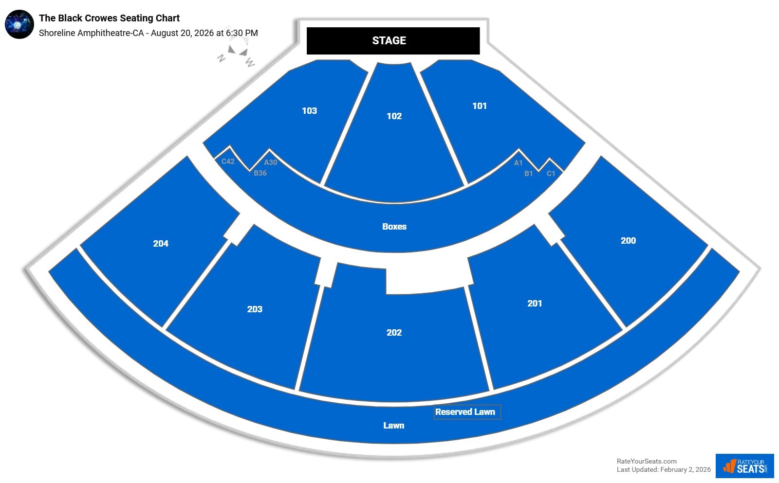 The Black Crowes seating chart Shoreline Amphitheatre-CA