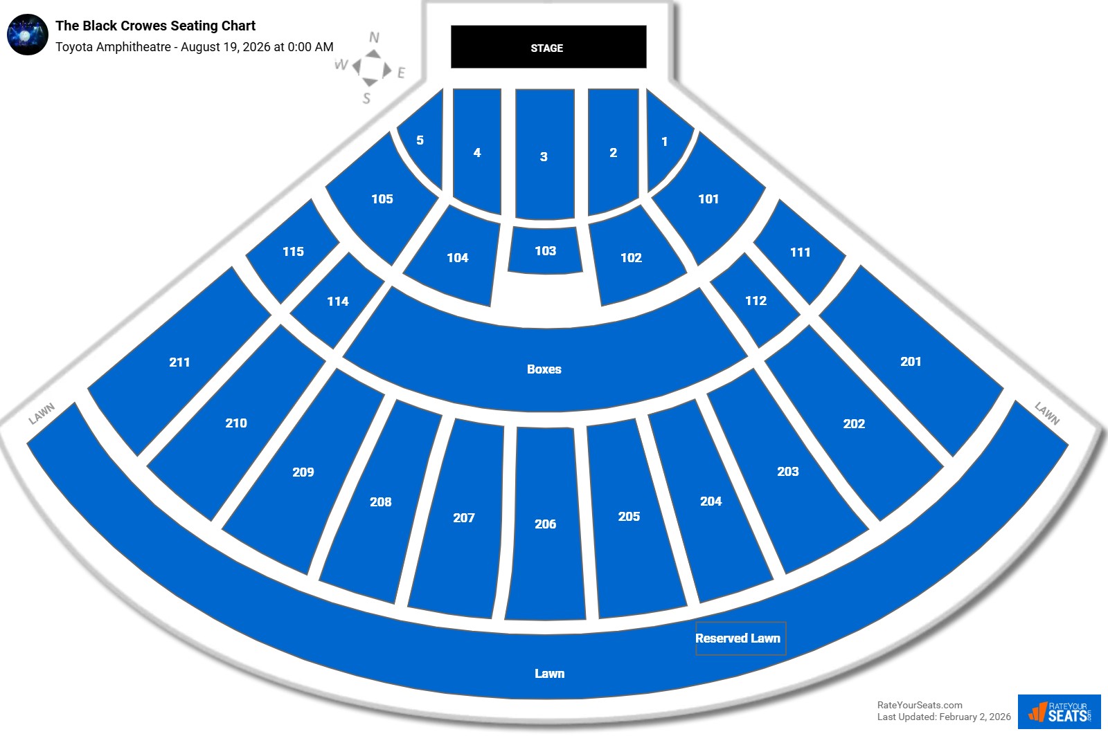 The Black Crowes seating chart Toyota Amphitheatre