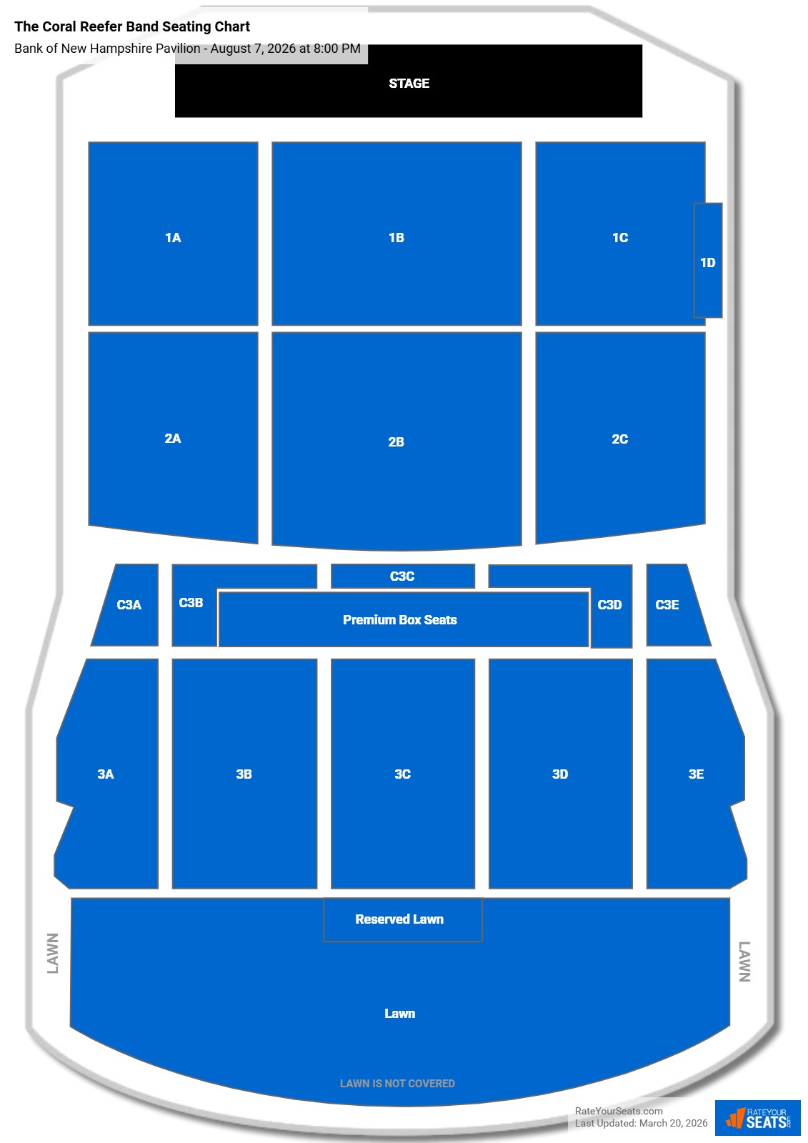 The Coral Reefer Band seating chart Bank of New Hampshire Pavilion