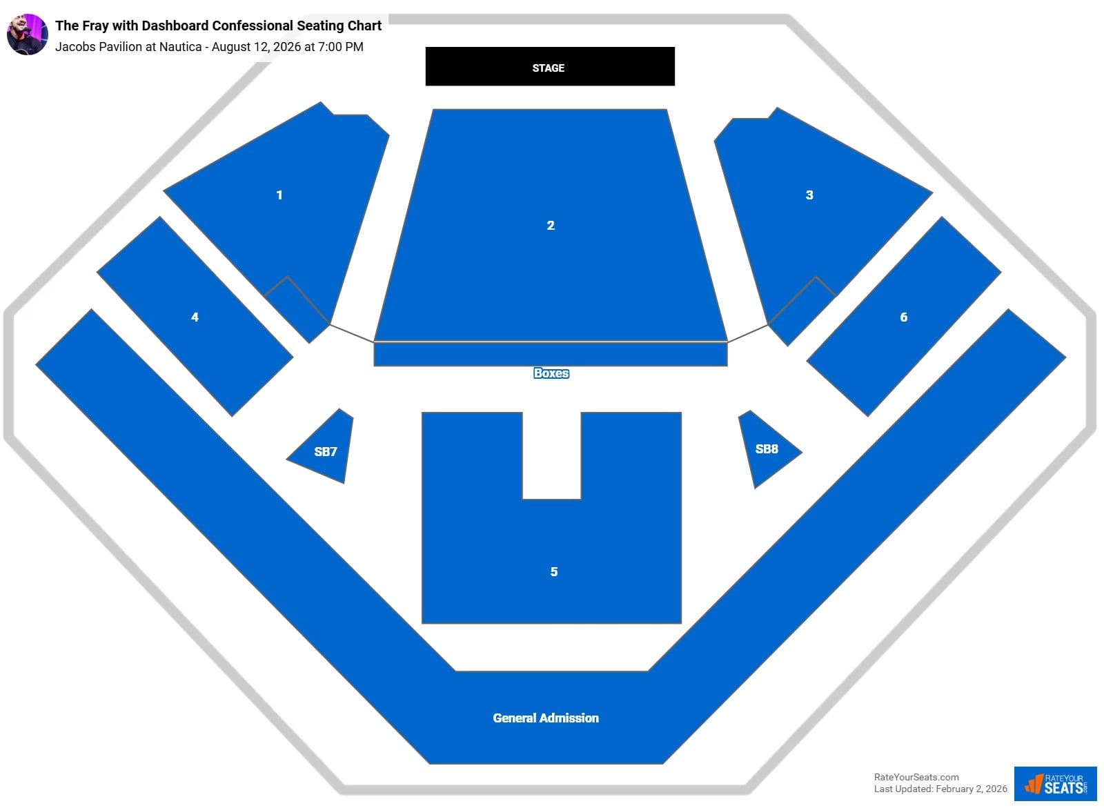 The Fray with Dashboard Confessional seating chart Jacobs Pavilion at Nautica