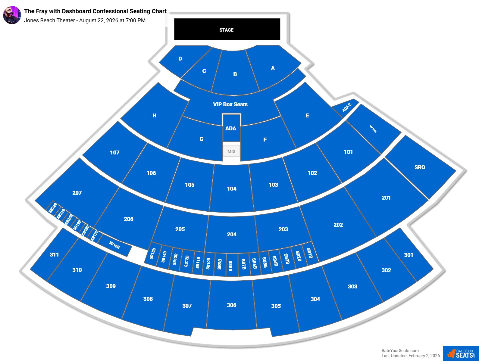 The Fray with Dashboard Confessional seating chart Jones Beach Theater