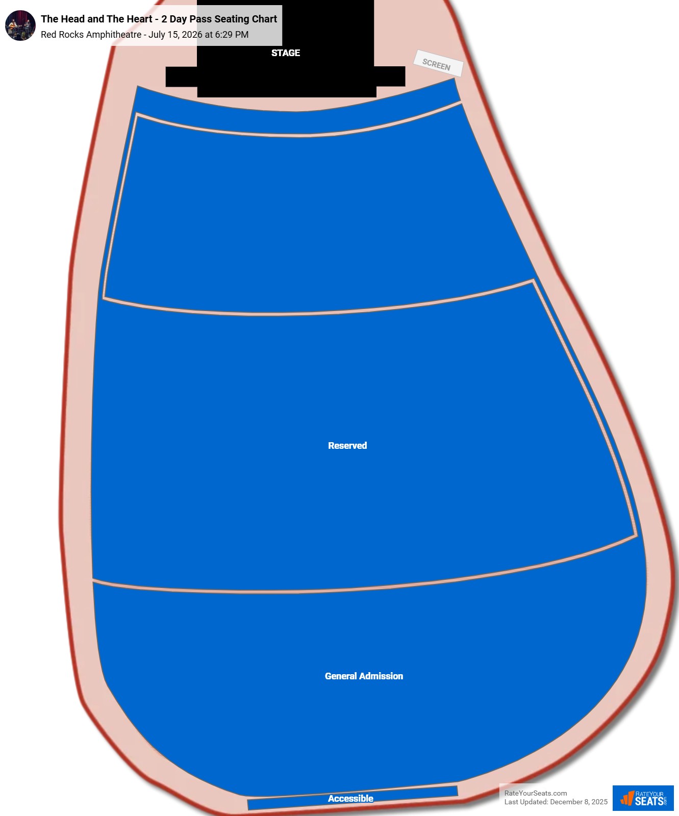 The Head and The Heart - 2 Day Pass seating chart Red Rocks Amphitheatre