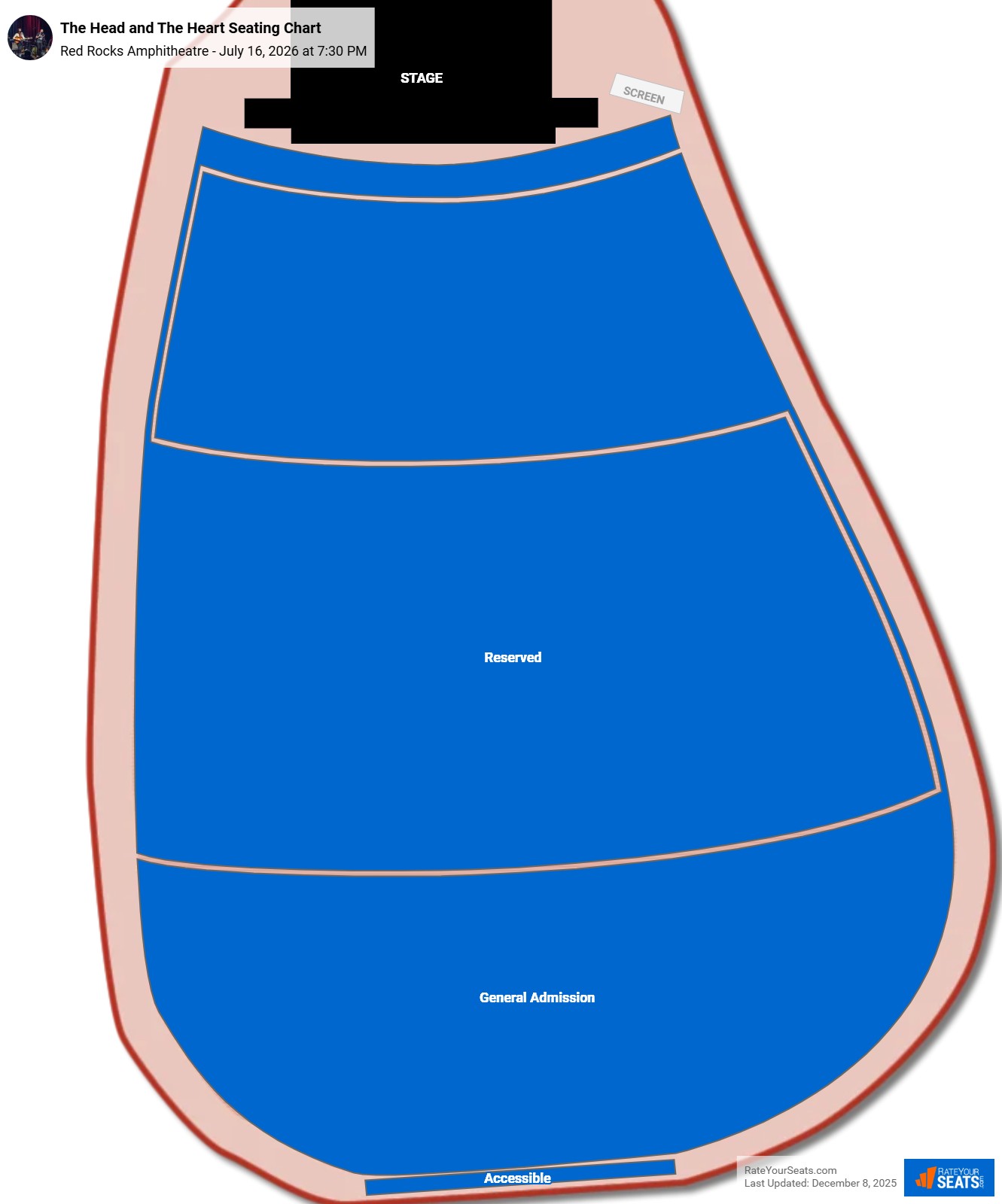 The Head and The Heart seating chart Red Rocks Amphitheatre