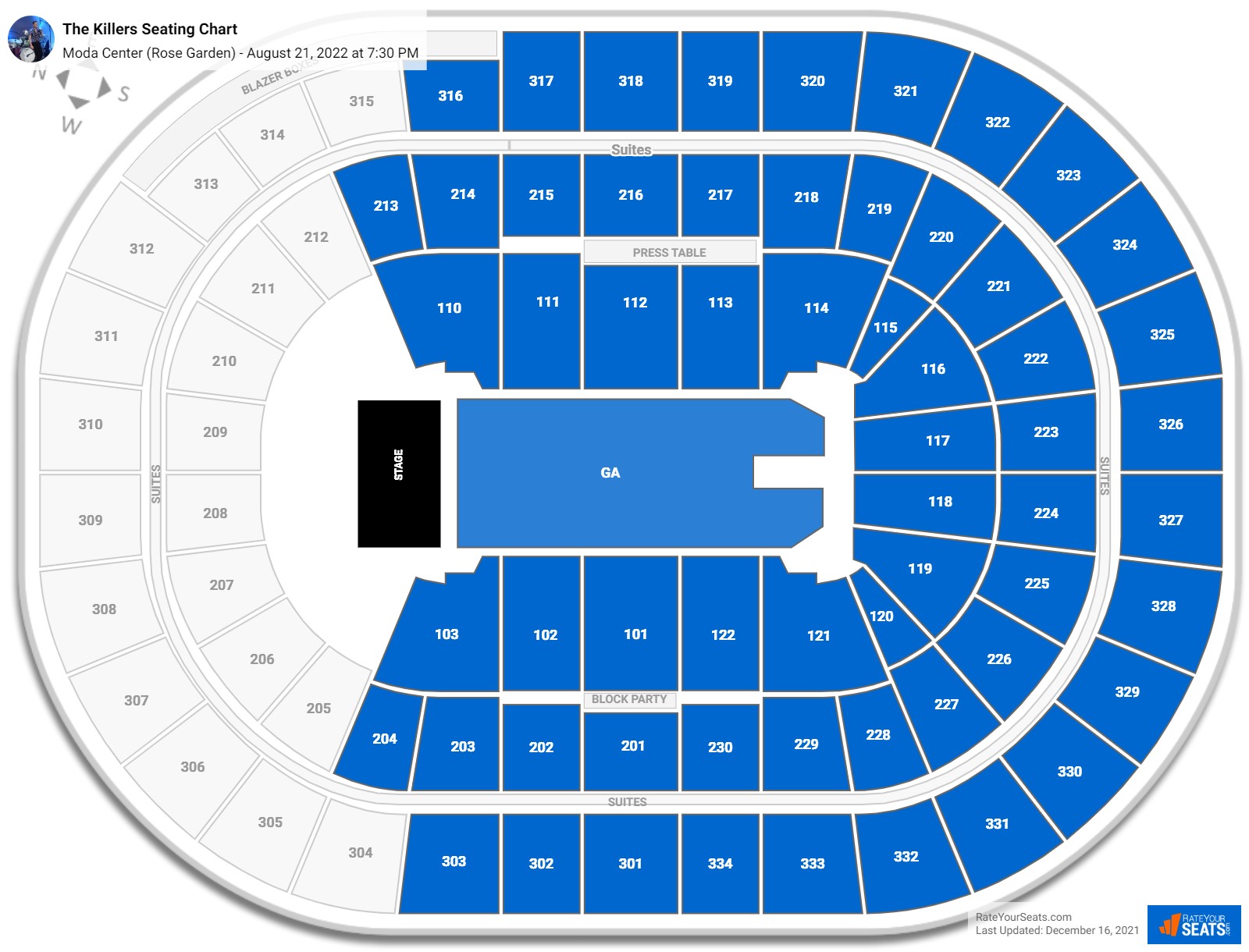 Moda Center Seating Charts for Concerts