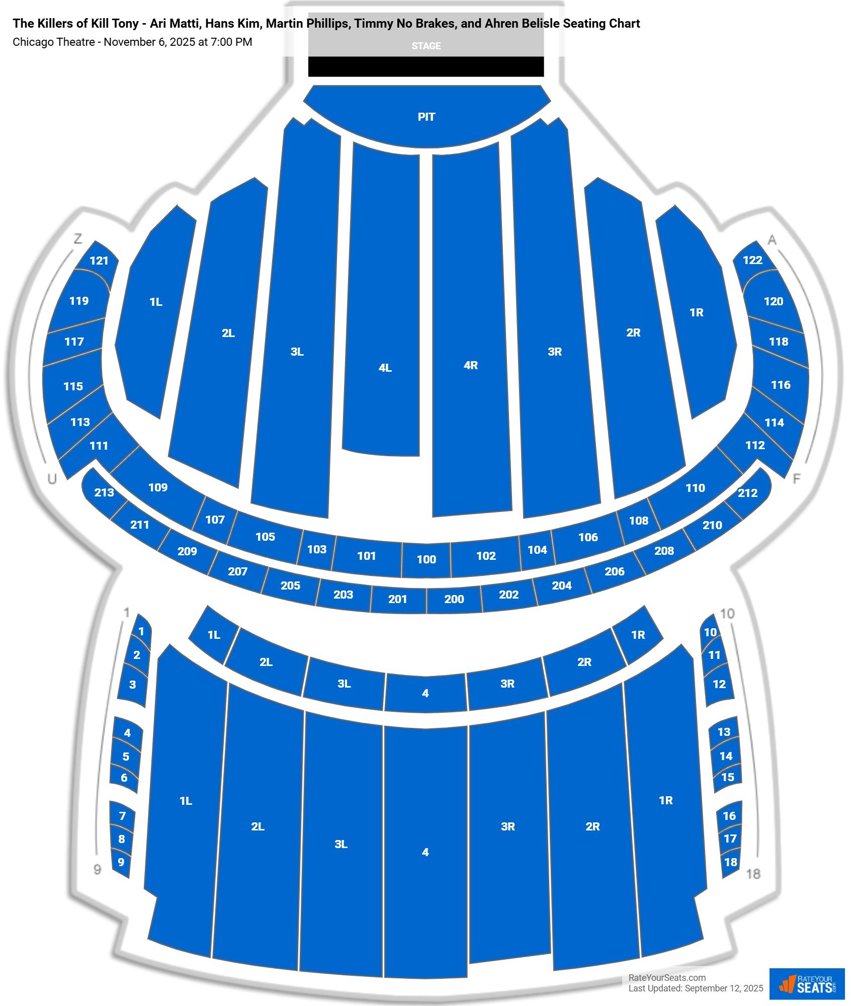 The Killers of Kill Tony - Ari Matti, Hans Kim, Martin Phillips, Timmy No Brakes, and Ahren Belisle seating chart Chicago Theatre