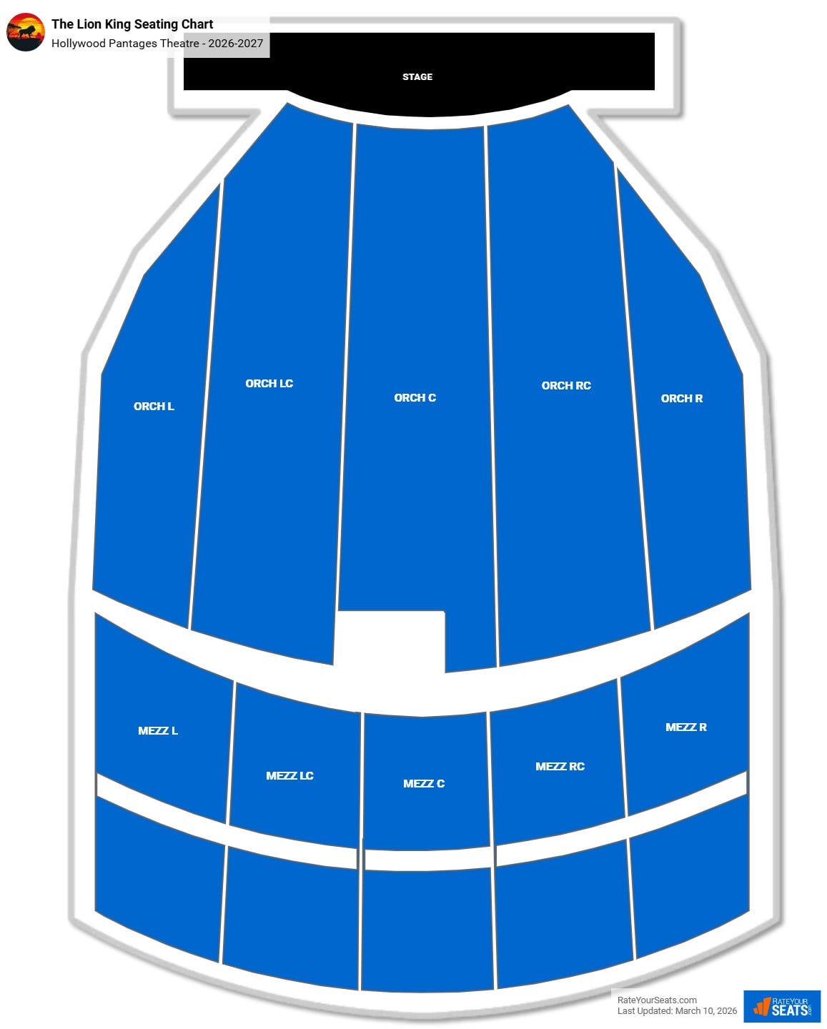 The Lion King seating chart Hollywood Pantages Theatre