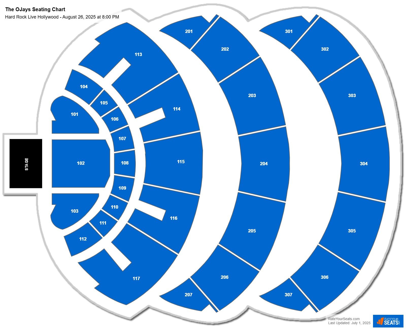 The OJays seating chart Hard Rock Live Hollywood