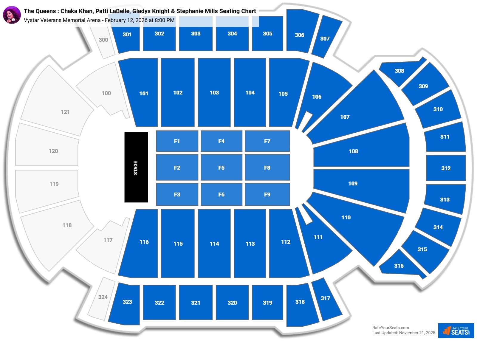 The Queens : Chaka Khan, Patti LaBelle, Gladys Knight & Stephanie Mills seating chart Vystar Veterans Memorial Arena