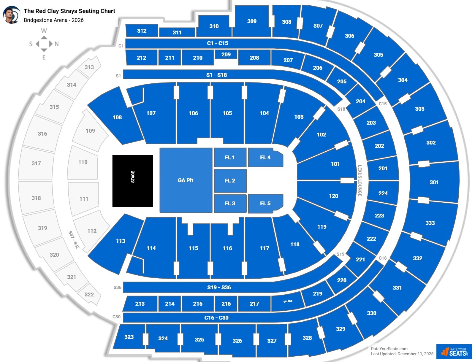 The Red Clay Strays seating chart Bridgestone Arena