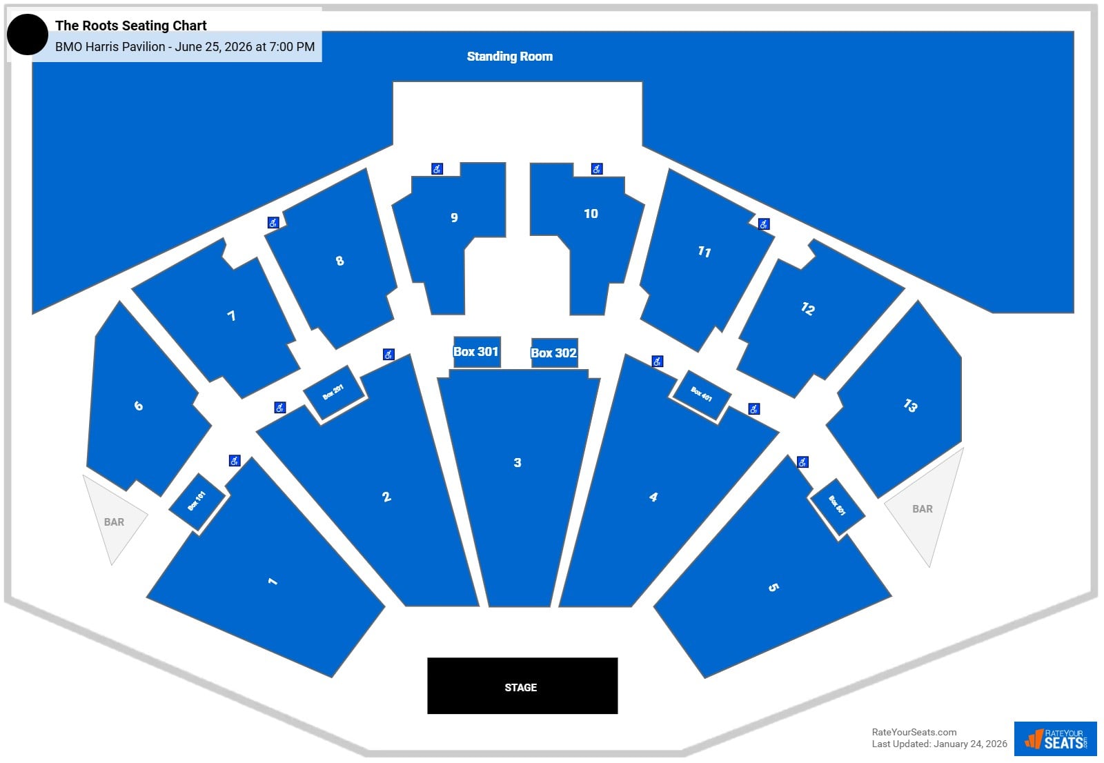 The Roots seating chart BMO Harris Pavilion